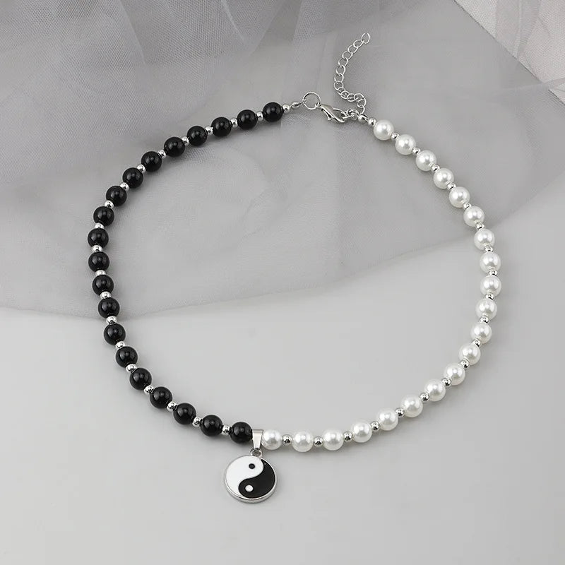 Tai Chi Pearl Beaded Necklace Yin Yang Pendant Choker