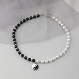 Tai Chi Pearl Beaded Necklace Yin Yang Pendant Choker