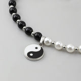 Tai Chi Pearl Beaded Necklace Yin Yang Pendant Choker