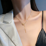 Square Geometry Chain Pendant Necklace Titanium Steel Plating 14K Real for Women
