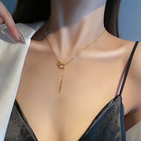 Square Geometry Chain Pendant Necklace Titanium Steel Plating 14K Real for Women
