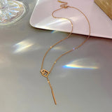 Square Geometry Chain Pendant Necklace Titanium Steel Plating 14K Real for Women