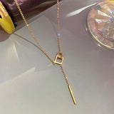 Square Geometry Chain Pendant Necklace Titanium Steel Plating 14K Real for Women