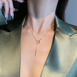 Square Geometry Chain Pendant Necklace Titanium Steel Plating 14K Real for Women