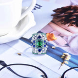 Vintage Silver Green CZ Hollow Wedding Bridal Ring