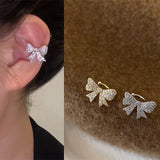Zircon Crystal Bow Ear Bone Clip Silver Ear Cuff
