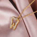 Zircon Tooth Pendant Necklace Medical Stainless Steel Chain