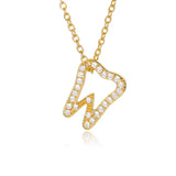 Zircon Tooth Pendant Necklace Medical Stainless Steel Chain