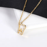 Zircon Tooth Pendant Necklace Medical Stainless Steel Chain