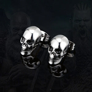 Skull Stud Earrings Punk Hip-Hop Jewelry Halloween Stainless Steel Piercings