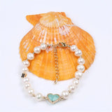 Potato Shape Pearl Bracelet with Green Heart Accessories for Women