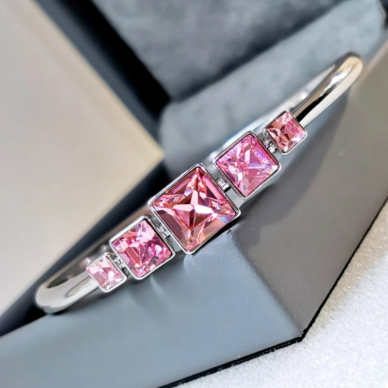 Crystal Square Bangle Bracelet for Women - Wedding Bridal Gift