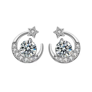 0.5ct D Moissanite Star Moon Earrings 925 Sterling Silver Plated Stud Gift
