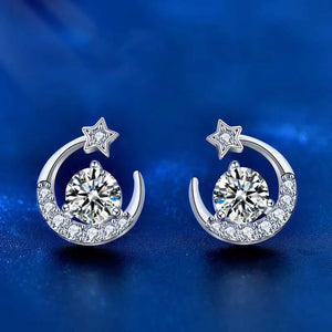 0.5ct D Moissanite Star Moon Earrings 925 Sterling Silver Plated Stud Gift