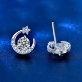 0.5ct D Moissanite Star Moon Earrings 925 Sterling Silver Plated Stud Gift