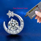 0.5ct D Moissanite Star Moon Earrings 925 Sterling Silver Plated Stud Gift