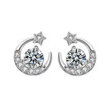 0.5ct D Moissanite Star Moon Earrings 925 Sterling Silver Plated Stud Gift
