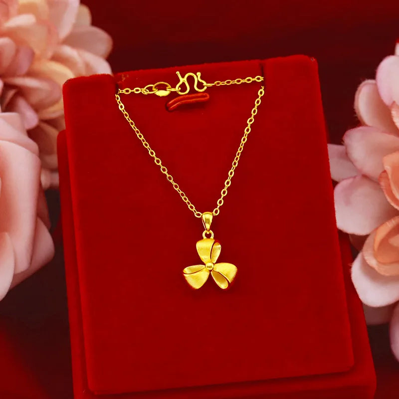 18K Yellow Pendant Necklace Chain for Women Party Fine Jewelry Christmas
