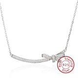 925 Silver Smile Bowknot Choker Necklace CZ Diamond Wedding Jewelry