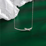 925 Silver Smile Bowknot Choker Necklace CZ Diamond Wedding Jewelry