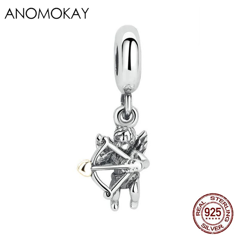 925 Silver Cupid Arrow Angel Wings Charm Pendant for Bracelet Necklace