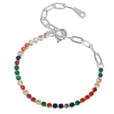 925 Silver Rainbow Zircon Tennis Chain Bracelet for Women