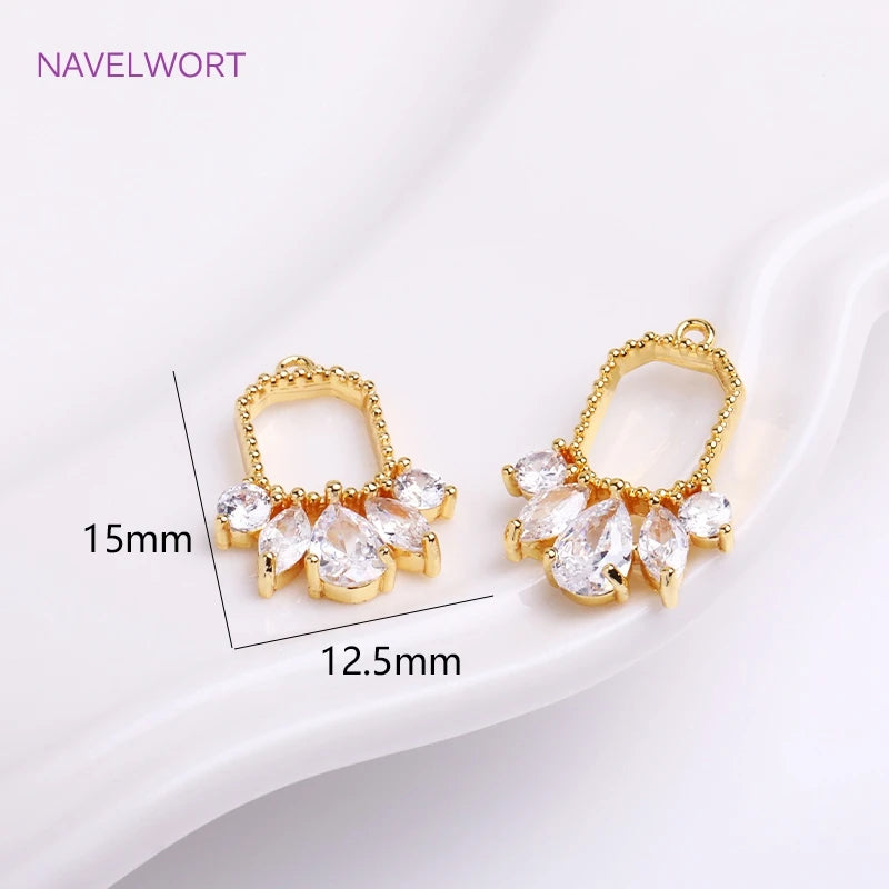 14K Plated Crown Charms with Zircon Inlay for Earring DIY