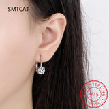 Silver Dangle Hoop Earrings - Lever Back Moissanite Drop Jewelry