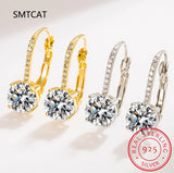 Silver Dangle Hoop Earrings - Lever Back Moissanite Drop Jewelry