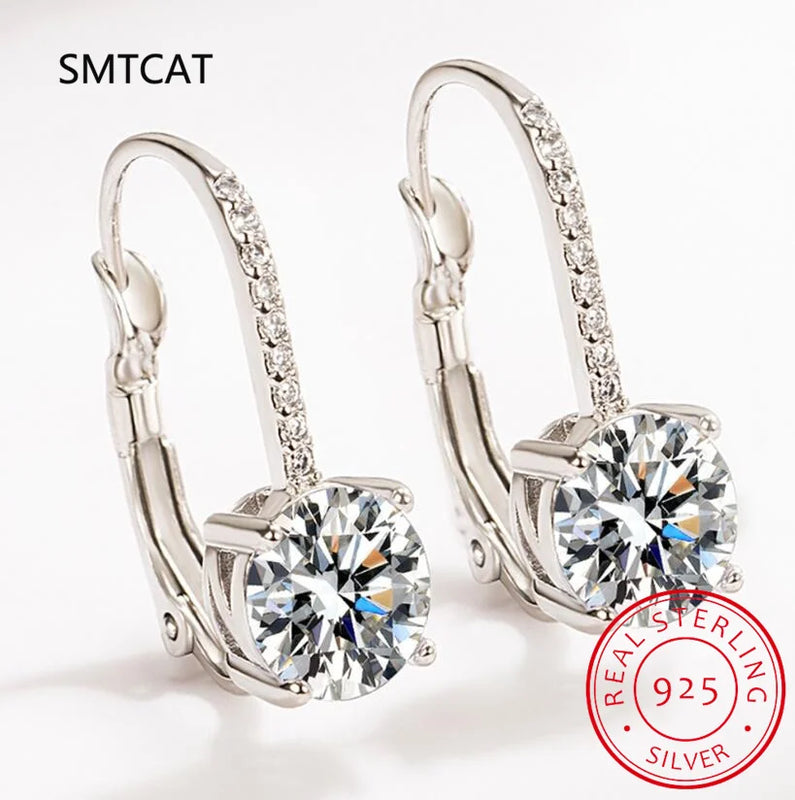 Silver Dangle Hoop Earrings - Lever Back Moissanite Drop Jewelry