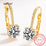 Silver Dangle Hoop Earrings - Lever Back Moissanite Drop Jewelry