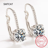 Silver Dangle Hoop Earrings - Lever Back Moissanite Drop Jewelry