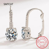 Silver Dangle Hoop Earrings - Lever Back Moissanite Drop Jewelry