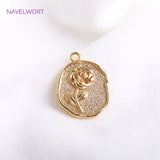 14K Plated Rose Charms Coin Pendants DIY Jewelry Materials