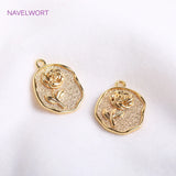 14K Plated Rose Charms Coin Pendants DIY Jewelry Materials