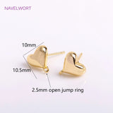14K Plated Heart Post Earring With Jump Ring, Love Stud Earring Components
