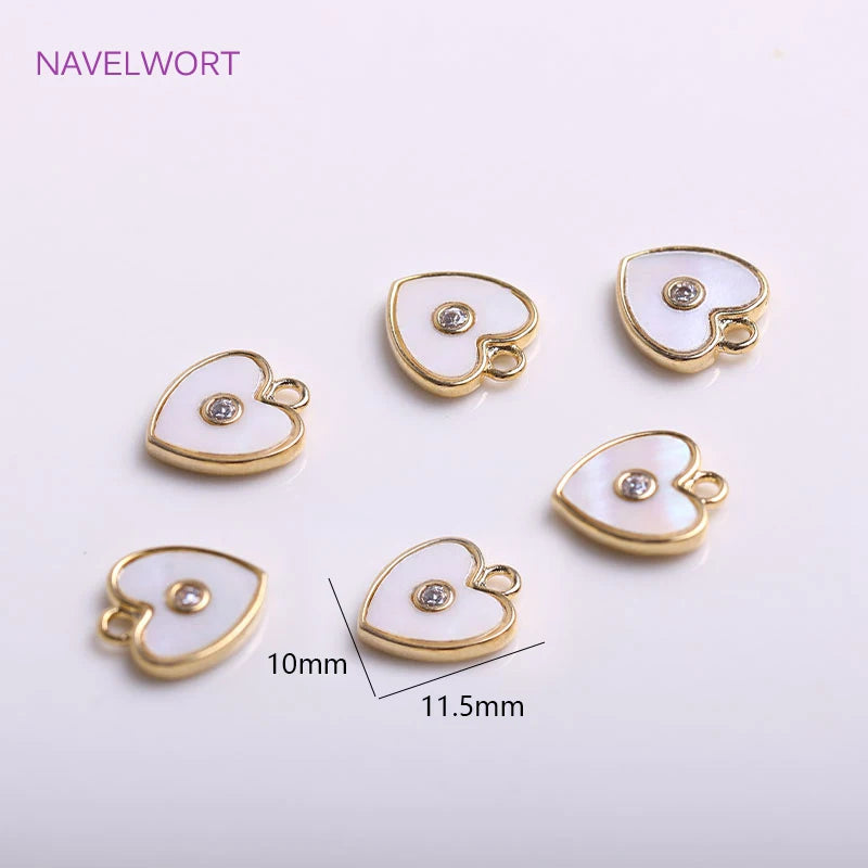 14K Plating Heart Pendants Brass Metal Inlaid Zircon Love Charms