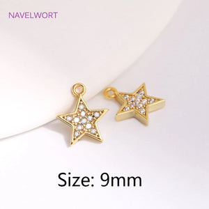 14K Plating Mini Star Brass Pendants with Zircon