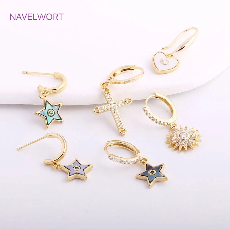 14K Plating Mini Star Brass Pendants with Zircon