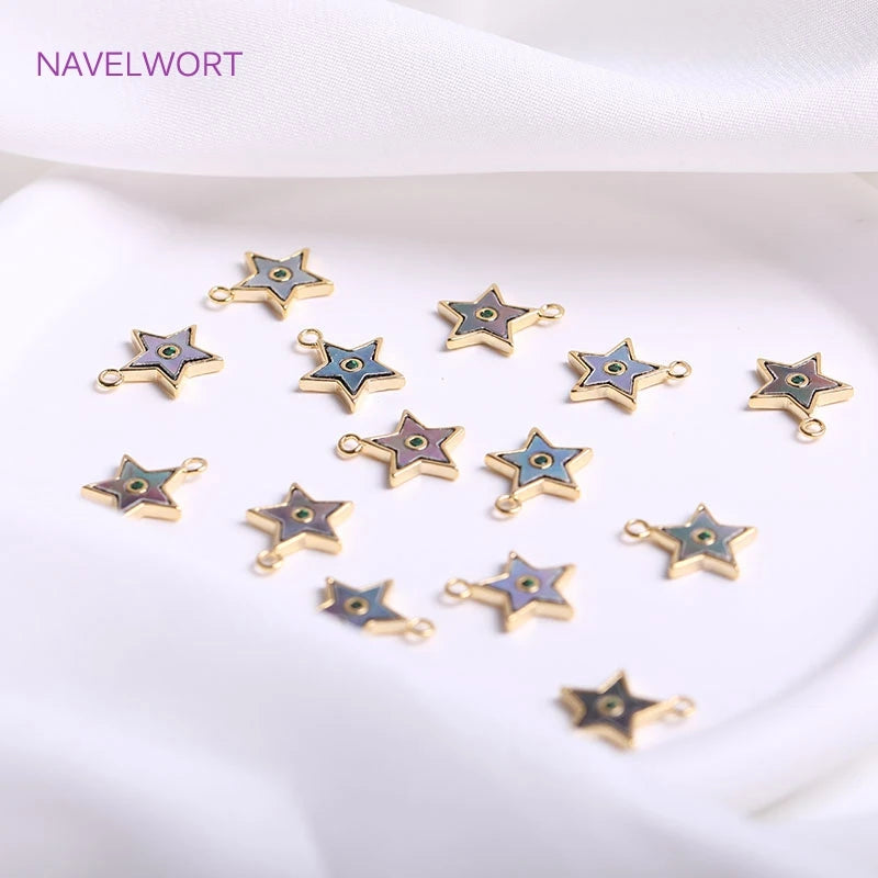14K Plating Mini Star Brass Pendants with Zircon
