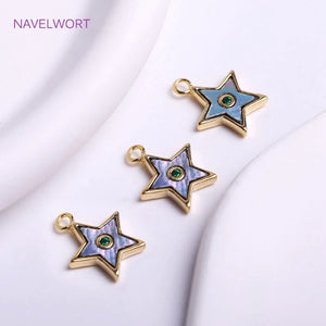 14K Plating Mini Star Brass Pendants with Zircon