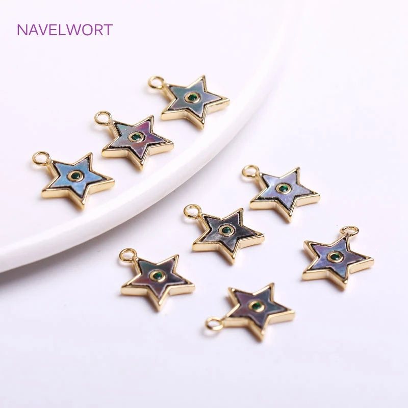 14K Plating Mini Star Brass Pendants with Zircon