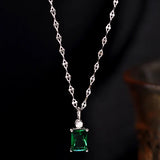 14K Plated Emerald Pendant Necklace Stainless Steel Chain