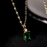14K Plated Emerald Pendant Necklace Stainless Steel Chain
