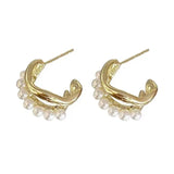 Geometric Wave Pearl Earrings 14K Plated S925 Silver Needle Accessories
