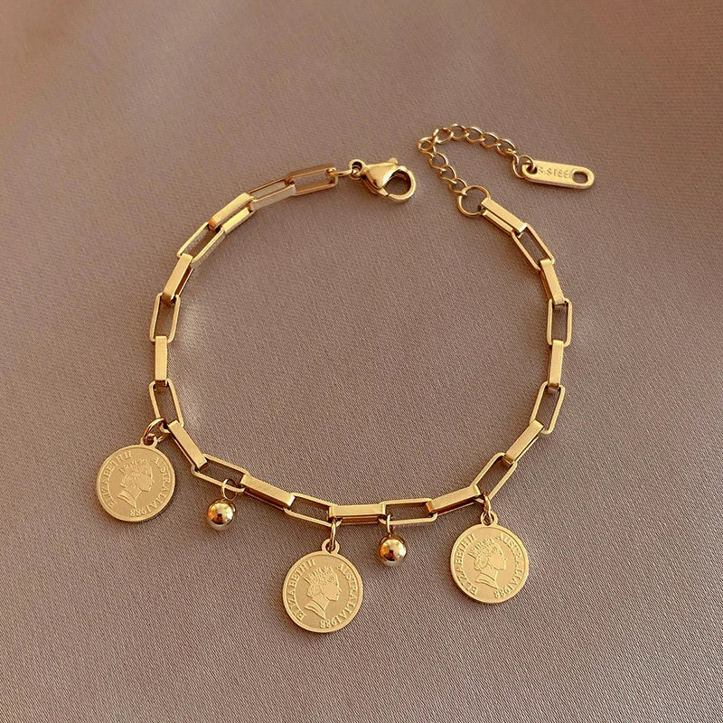 14K Plated Portrait Bracelet for Women Stainless Steel Chain Graduation Gift
