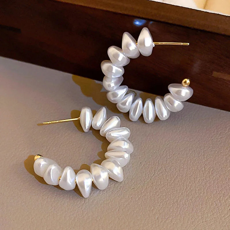 14K Gold Plated Freshwater Pearls Earrings with Crystal 925 Silver Needle