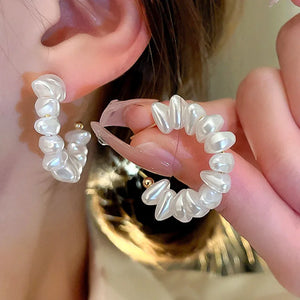 14K Gold Plated Freshwater Pearls Earrings with Crystal 925 Silver Needle