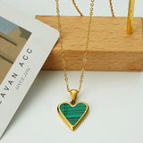 14K Plating Heart Necklace Enamel Pendant Stainless Steel Graduation Gift