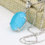Natural Stone Jades Pendant Silver-Color Stainless Steel Chain Necklace